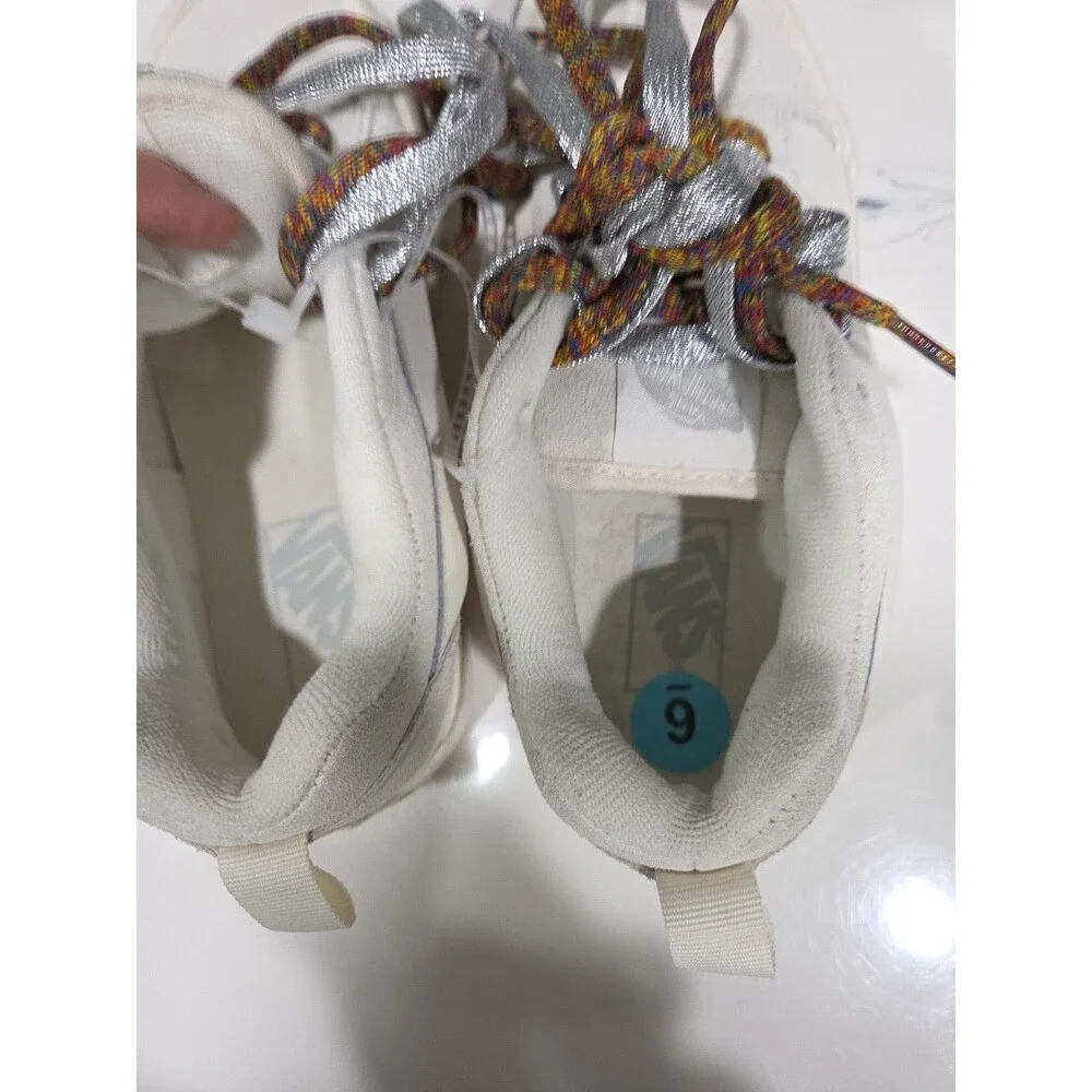Vans Knu Skool Stack Platform Shoes White/Multi Color Laces Women’s SZ 6 Shoe B2